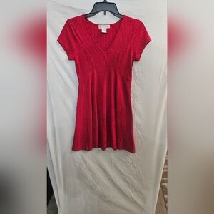 Planet Gold Red Ribbed V-Neck Fit & Flare Mini Dress